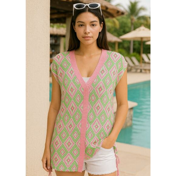 Macbeth Collection Y2K V-Neck Cover-Up Womens Top Sz M Pink Resort Boho Cabana - Picture 1 of 11